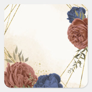 terracotta navy blue floral greenery square sticker