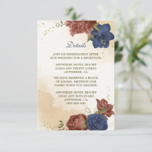 terracotta navy blue floral greenery wedding enclosure card