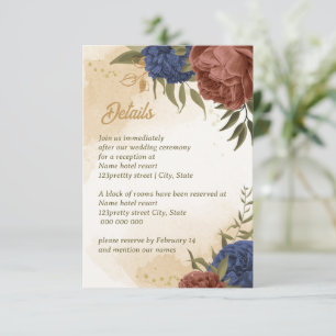 terracotta navy blue floral greenery wedding enclosure card
