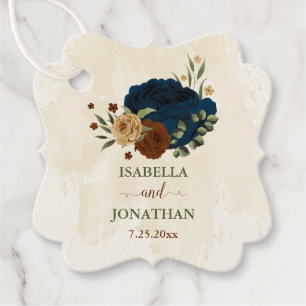 Terracotta & navy blue floral greenery wedding  favour tags