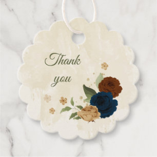 Terracotta & navy blue floral greenery wedding favour tags