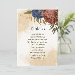 terracotta navy blue floral seating chart card