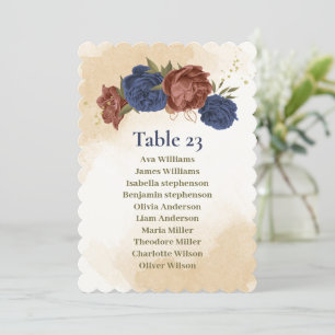 terracotta navy blue floral seating chart card