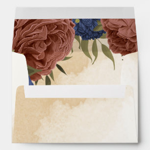 terracotta navy blue floral wedding envelope