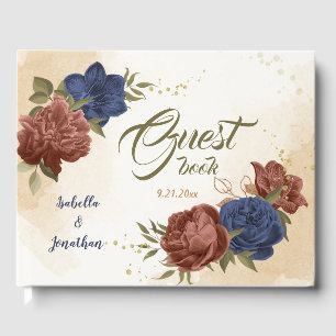terracotta navy blue floral wedding guest book
