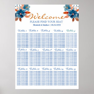 Terracotta Navy Blue Floral Wedding Seating Chart