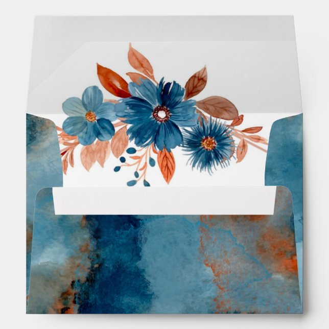 Terracotta Navy Blue Florals Wedding Custom  Envelope (Back (Bottom))