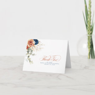 Terracotta Navy Blue Flowers Boho Thank You
