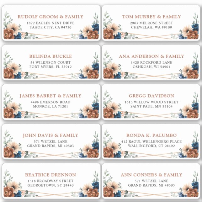 Terracotta Navy Blue Geometric Guest Address Label (Front)