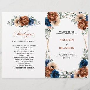Terracotta Navy Blue Geometric Wedding Program