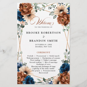 Terracotta Navy Blue Geometric Wedding Program