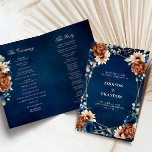Terracotta Navy Blue Geometric Wedding Program