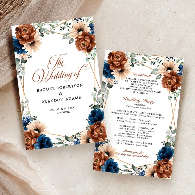 Terracotta Navy Blue Geometric Wedding Program (Terracotta Navy Blue Geometric Wedding Program)