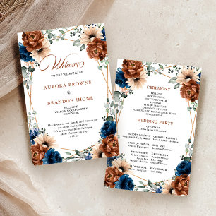 Terracotta Navy Blue Geometric Wedding Program