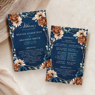 Terracotta Navy Blue Geometric Wedding Program