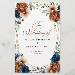 Terracotta Navy Blue Geometric Wedding Program