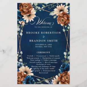 Terracotta Navy Blue Geometric Wedding Program
