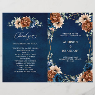 Terracotta Navy Blue Geometric Wedding Program