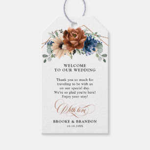 Terracotta Navy Blue Geometric Wedding Welcome Gift Tags