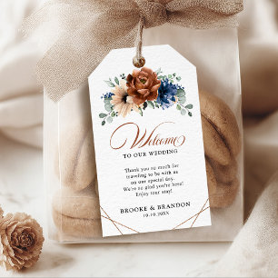 Terracotta Navy Blue Geometric Wedding Welcome Gift Tags