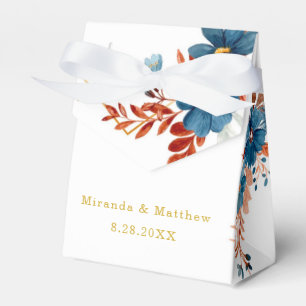 Terracotta Navy Blue Gold Floral Wedding Favour Box