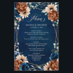 Terracotta Navy Blue Greenery Geometric Menu<br><div class="desc">Elegant Navy blue,  Terracotta ,  Orange earthy floral theme wedding menu featuring elegant bouquet of Navy blue,  Terracotta colour roses peonies  and green eucalyptus leaves. Please contact me for any help in customisation or if you need any other product with this design.</div>
