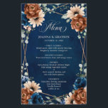 Terracotta Navy Blue Greenery Geometric Menu<br><div class="desc">Elegant Navy blue,  Terracotta ,  Orange earthy floral theme wedding menu featuring elegant bouquet of Navy blue,  Terracotta colour roses peonies  and green eucalyptus leaves. Please contact me for any help in customisation or if you need any other product with this design.</div>