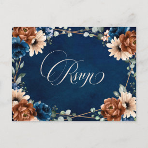 Terracotta Navy Blue Greenery Geometric RSVP Postc Postcard