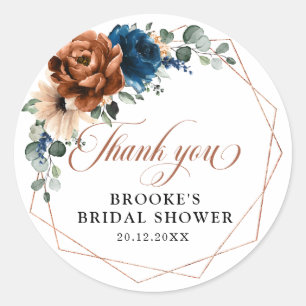 Terracotta Navy Blue Greenery Geometric Thank you Classic Round Sticker