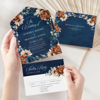 Terracotta Navy Blue Greenery Geometric Wedding Al