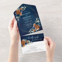 Terracotta Navy Blue Greenery Geometric Wedding Al