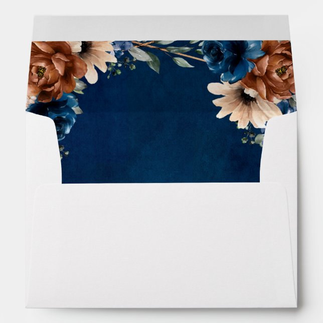 Terracotta Navy Blue Greenery Geometric Wedding En Envelope (Back (Bottom))