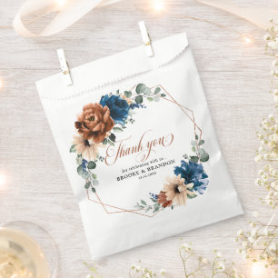 Terracotta Navy Blue Greenery Geometric Wedding Favour Bags