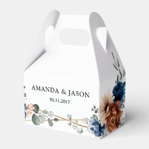 Terracotta Navy Blue Greenery Geometric Wedding Favour Box