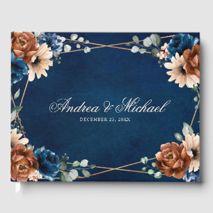 Terracotta Navy Blue Greenery Geometric Wedding Guest Book