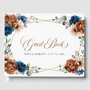 Terracotta Navy Blue Greenery Geometric Wedding Guest Book