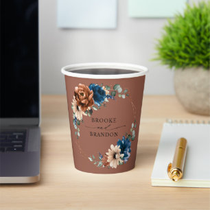 Terracotta Navy Blue Greenery Geometric Wedding Paper Cups