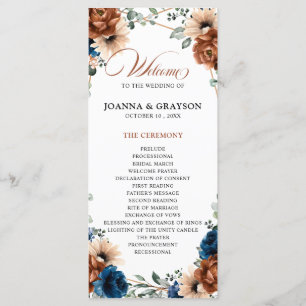 Terracotta Navy Blue Greenery Geometric Wedding Programme