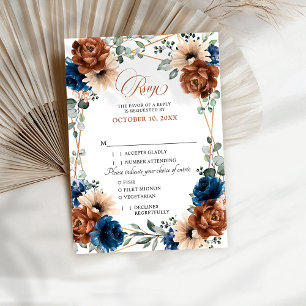 Terracotta Navy Blue Greenery Geometric Wedding RS RSVP Card