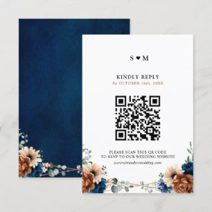 Terracotta Navy Blue Greenery Geometric Wedding RSVP Card