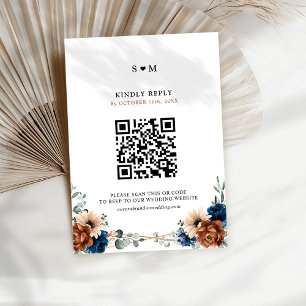 Terracotta Navy Blue Greenery Geometric Wedding RSVP Card