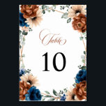 Terracotta Navy Blue Greenery Geometric Wedding Table Number<br><div class="desc">Elegant Navy blue,  Terracotta ,  Orange earthy floral theme wedding table number card featuring elegant bouquet of Navy blue,  Terracotta colour roses peonies  and green eucalyptus leaves. Please contact me for any help in customisation or if you need any other product with this design.</div>