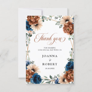 Terracotta Navy Blue Greenery Geometric Wedding Thank You Card