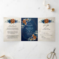 Terracotta Navy Blue Greenery Geometric Wedding Tr