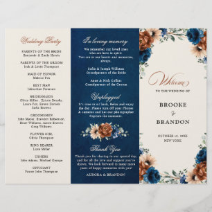 Terracotta Navy Blue Greenery Wedding Program