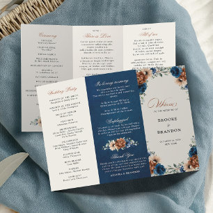 Terracotta Navy Blue Greenery Wedding Program