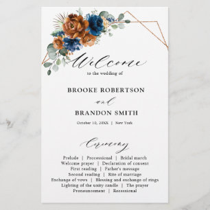 Terracotta Navy Blue Greenery Wedding Program