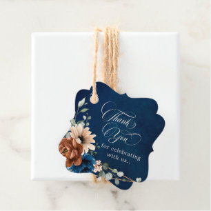 Terracotta Navy Blue Greenery Wedding Thank You Favour Tags