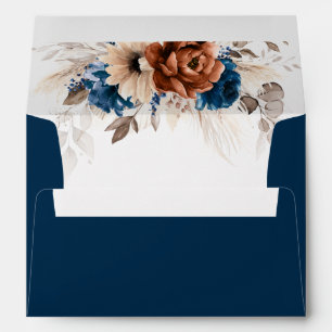 Terracotta Navy Blue Pampas Grass Rustic Wedding Envelope