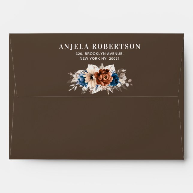 Terracotta Navy Blue Pampas Grass Rustic Wedding Envelope (Back (Top Flap))